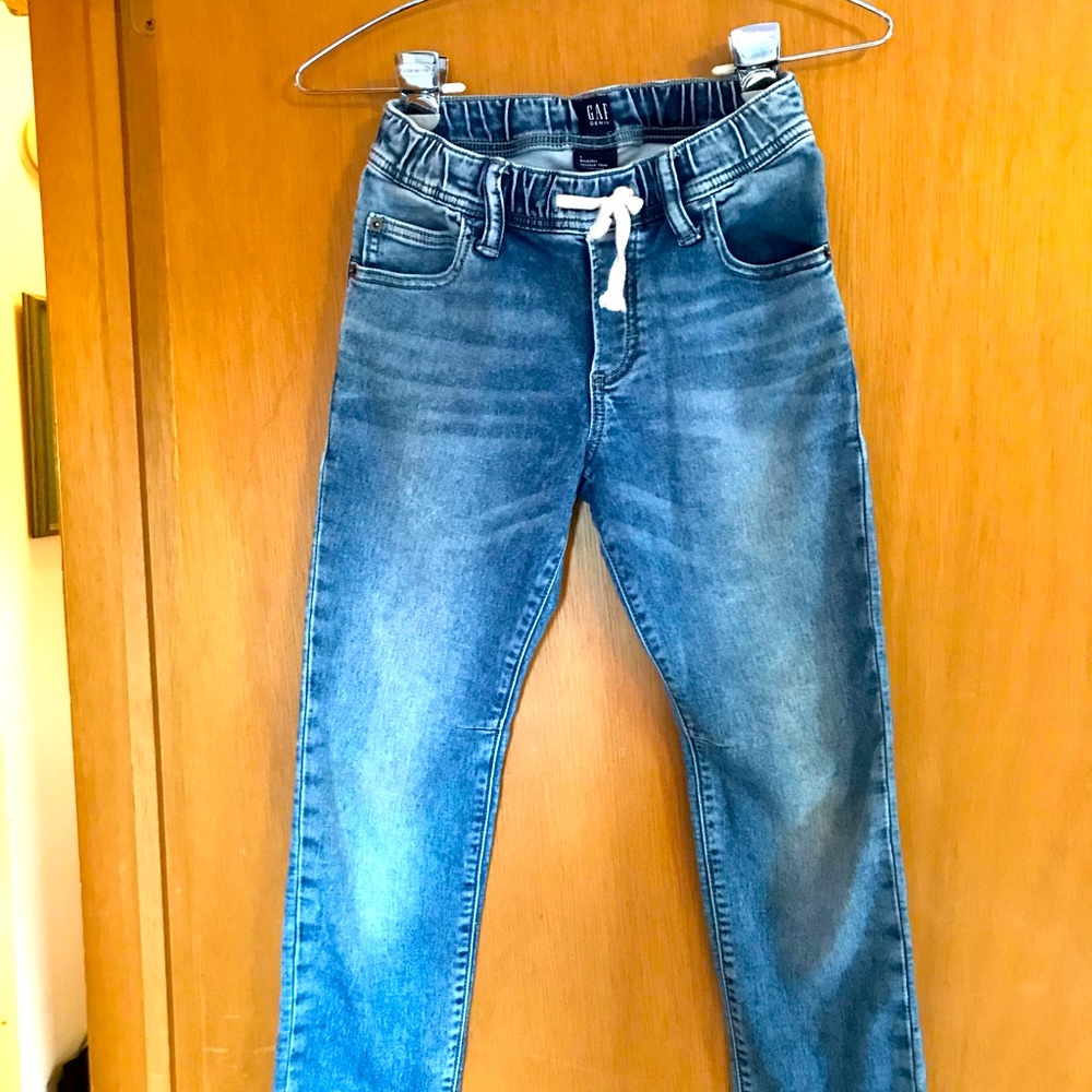 Boys GAP pull-on slim stretch jeans with a jogger feel, light blue, size L